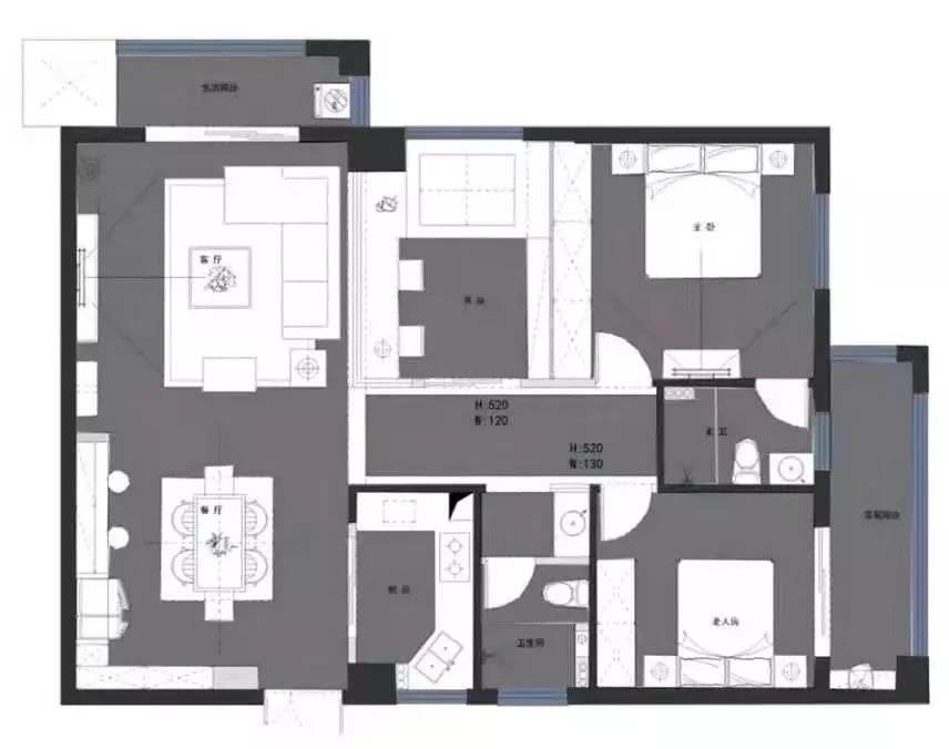 118平的現代風三居室，電視背景墻做得好有個性！
